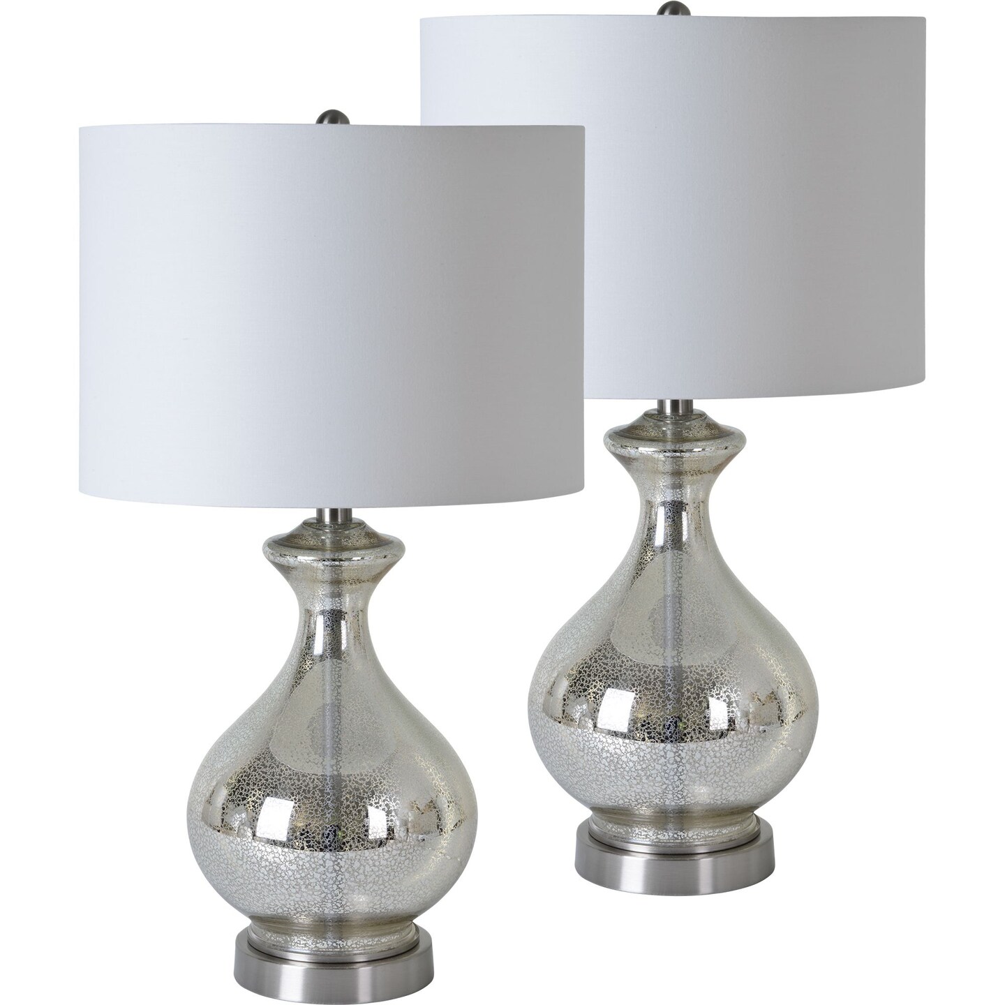 Signature Home Collection Set of 2 Antique Mercury Glass Table Lamps with White Drum Shade 25.25"
