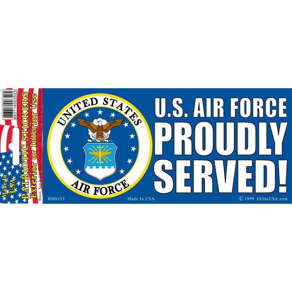 U.S. Air Force Proudly Served Bumper Sticker 3&#x22;X6-1/2&#x22;