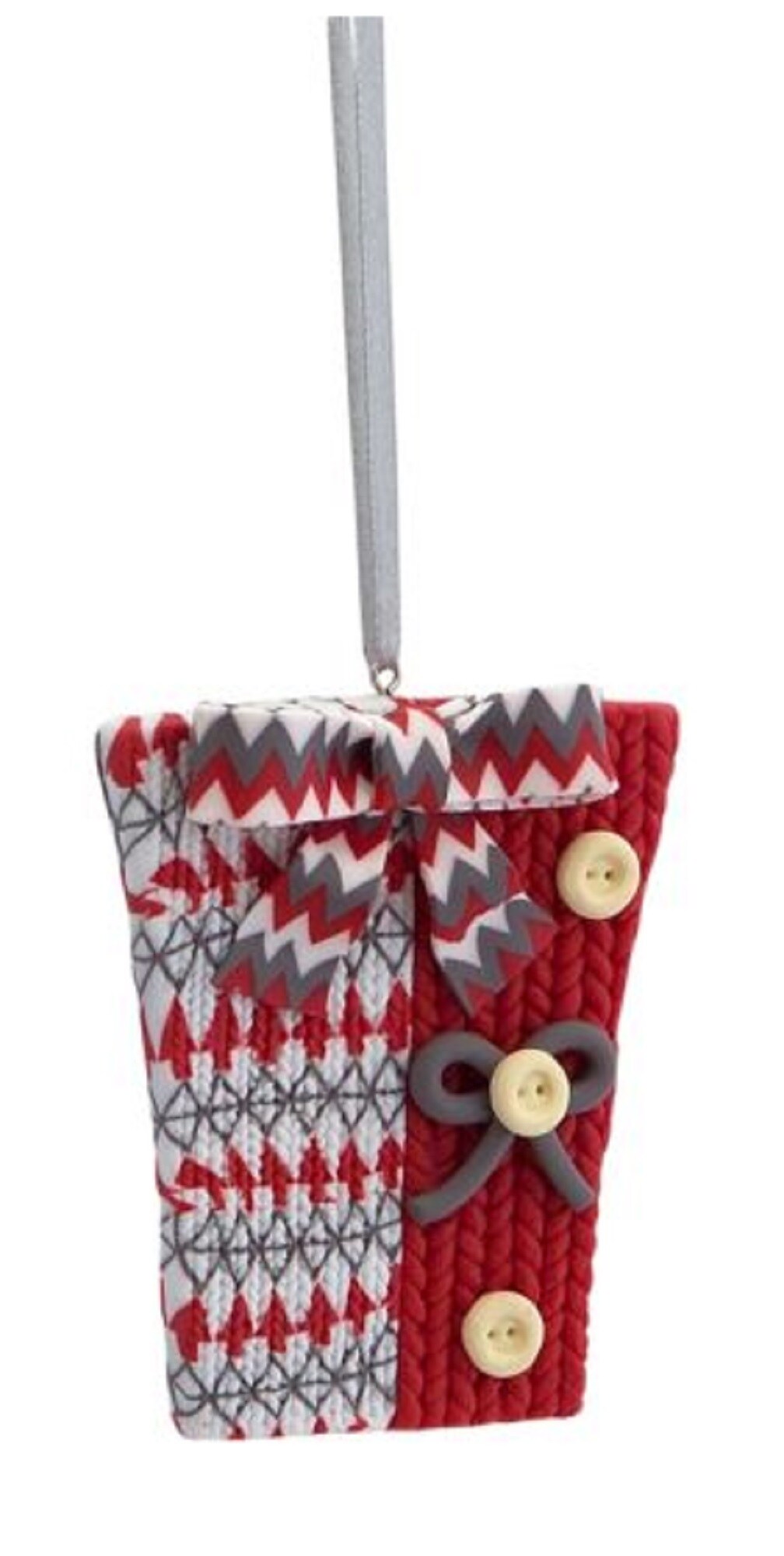 Melrose 3.25&#x22; Alpine Chic Red, White and Gray Knit Style Gift Box Christmas Ornament