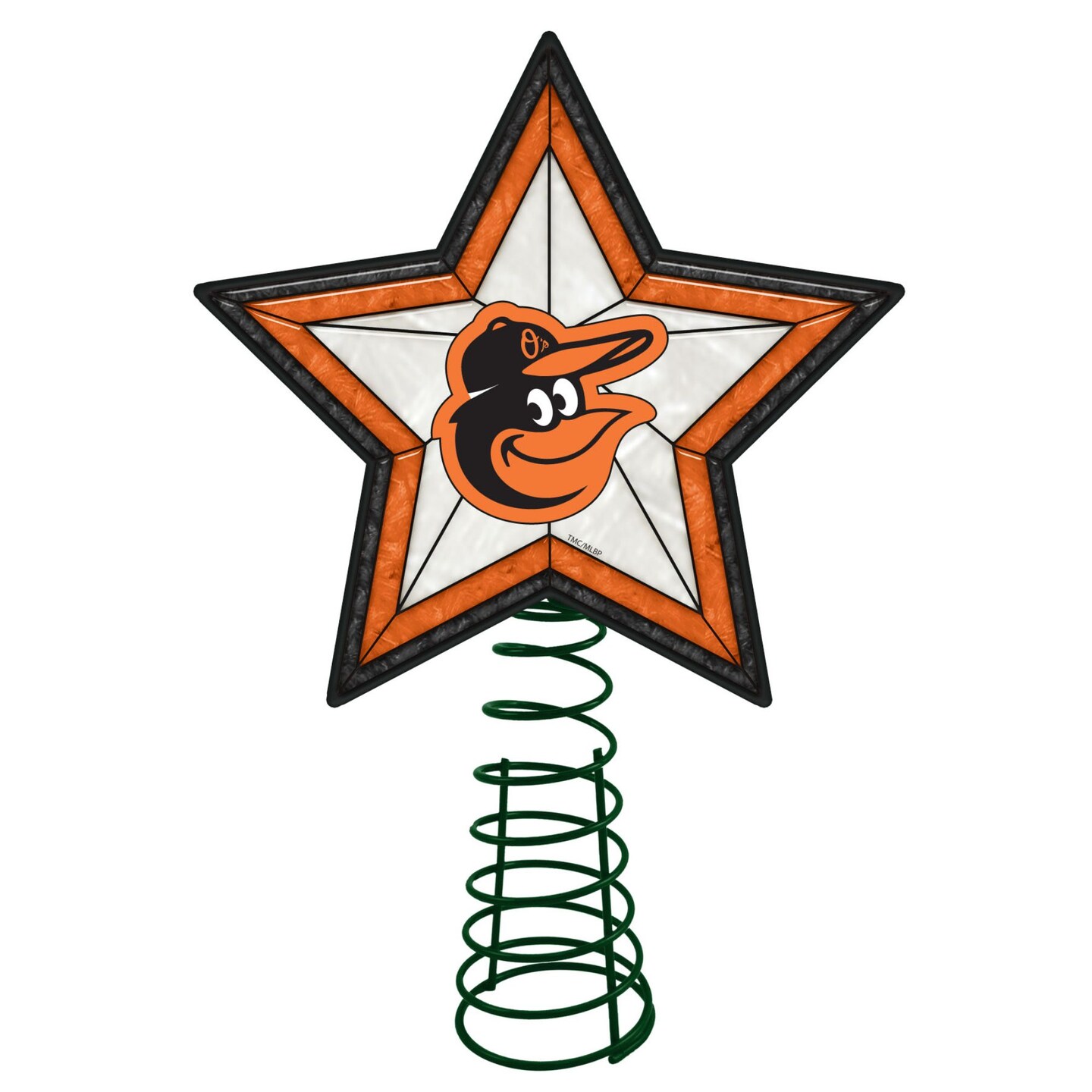 The Memory Company 10&#x22; Lighted Orange and Black Star MLB Baltimore Orioles Christmas Tree Topper