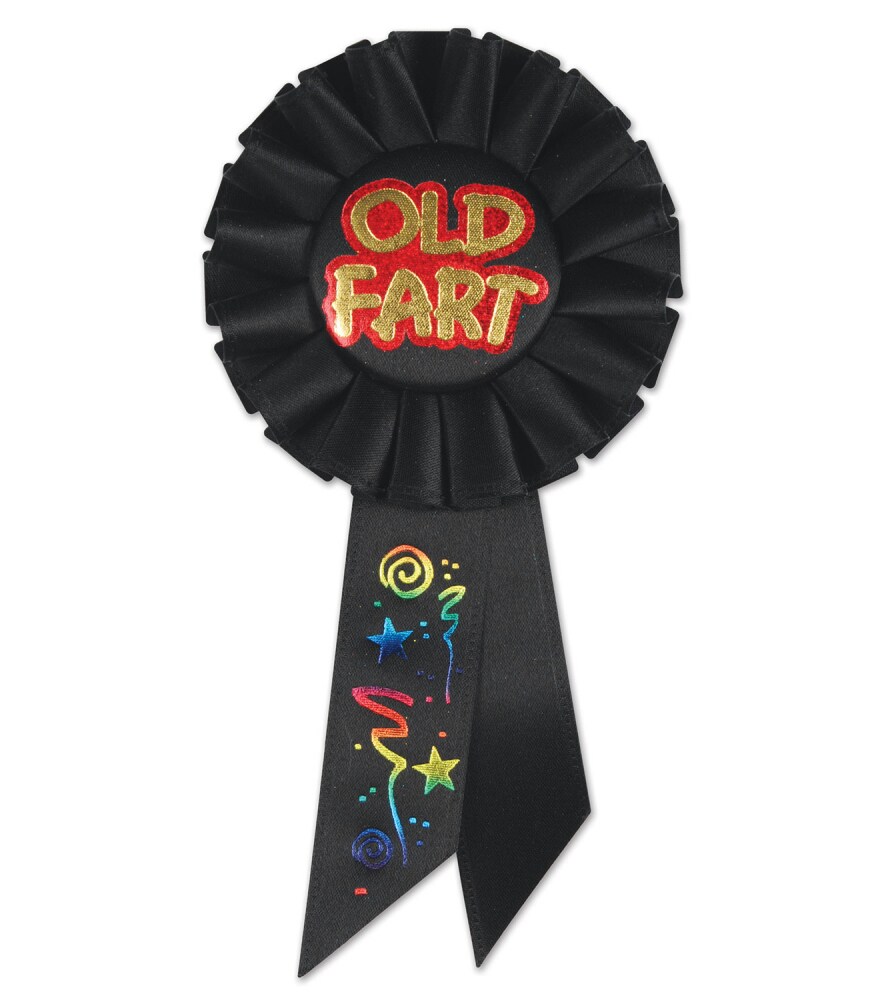 Beistle Pack of 6 Black &#x22;Old Fart&#x22; Birthday Party Celebration Rosette Ribbons 6.5&#x22;