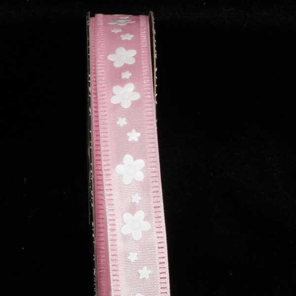 The Ribbon People Baby Pink and White Floral Wired Craft Ribbon 0.5" x 80 Yards