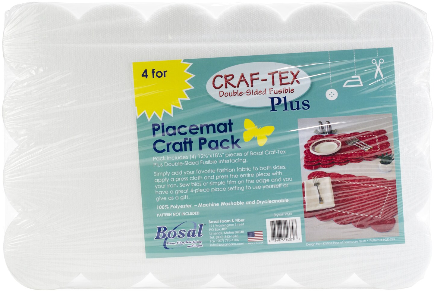 Bosal Craf-Tex Double-Sided Fusible Placemat Craft Pack-12.5&#x22;X18.25&#x22;