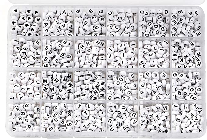 Incraftables 1200pcs Round Letter Beads for Jewelry Making (7mm). A-Z  Letters Black Alphabet for DIY Friendship Bracelets & Crafts. ABC Circle &  Heart Bead w/Elastic String, Clasps & Organizer Box 