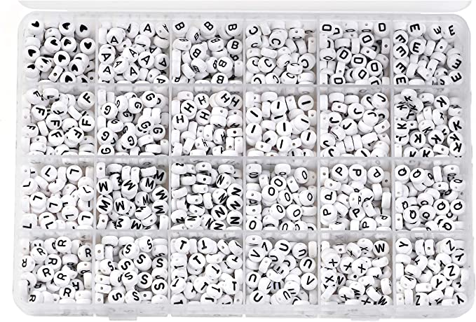 2 PACK - Incraftables 1200pcs Round Letter Beads for Jewelry Making (7mm). A-Z Letters Black Alphabet for DIY Friendship Bracelets & Crafts. ABC Circle & Heart Bead w/ Elastic String, Clasps & Organizer