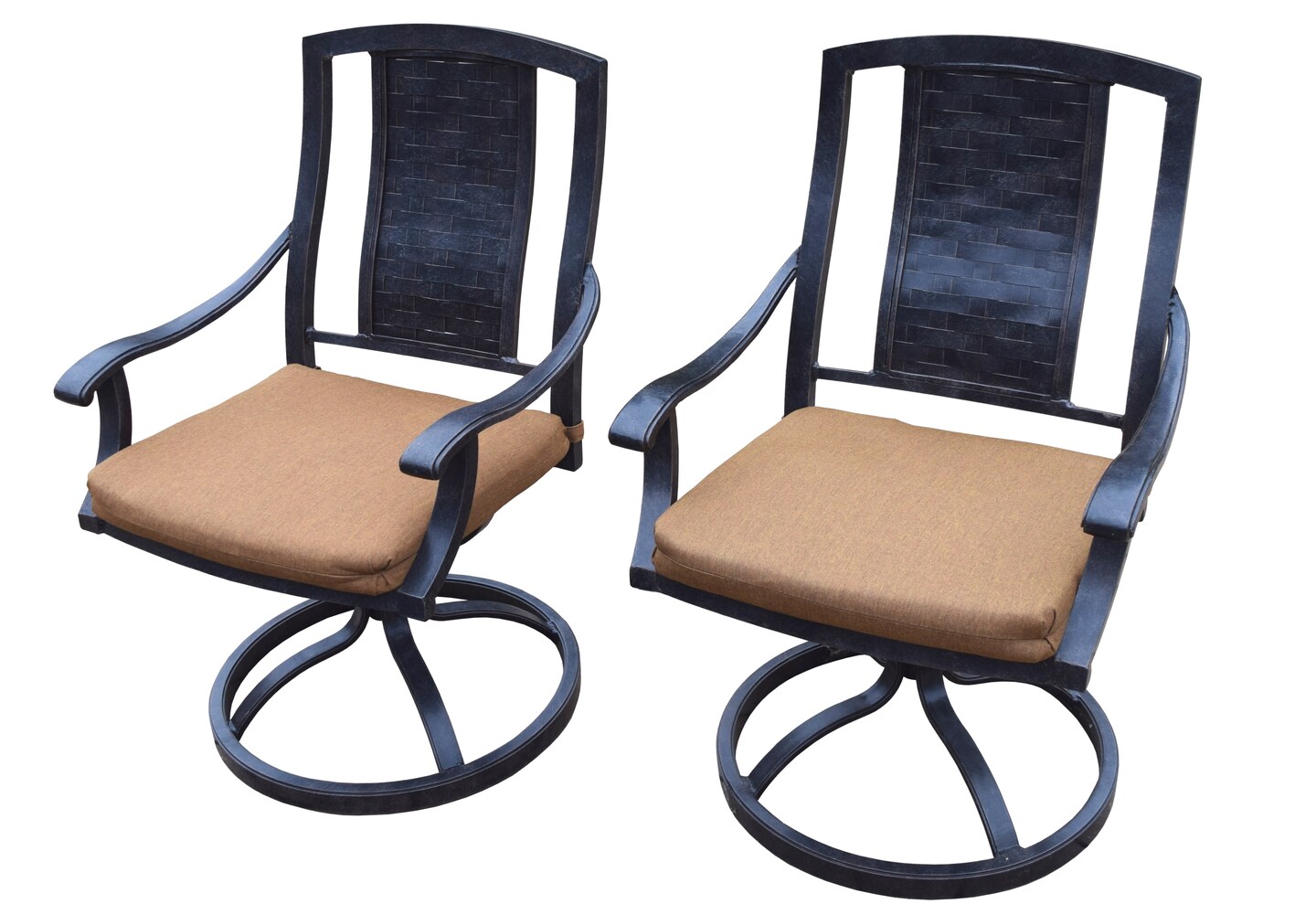 Outdoor Living and Style Swivel Rocker Outdoor Patio Chairs - Set of 2 - Black with Tan Cushions