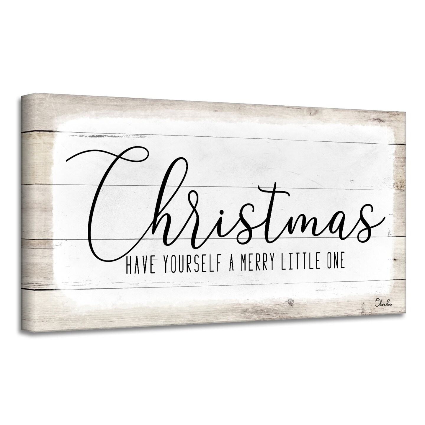 Crafted Creations Beige and White Merry Christmas II Holiday Canvas Wall Art Decor 18&#x22; x 36&#x22;