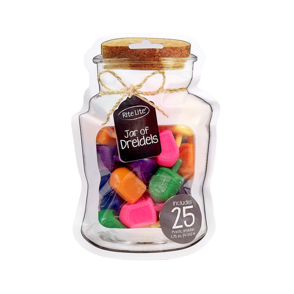 Rite Lite &#x22;Jar&#x22; of Dreidels, Spin the Dreidel Hanukkah Game with 25 Multi-Color Pieces