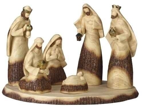 Roman Christmas Nativity Set with Base - 19" - Beige and Brown - Set of 7