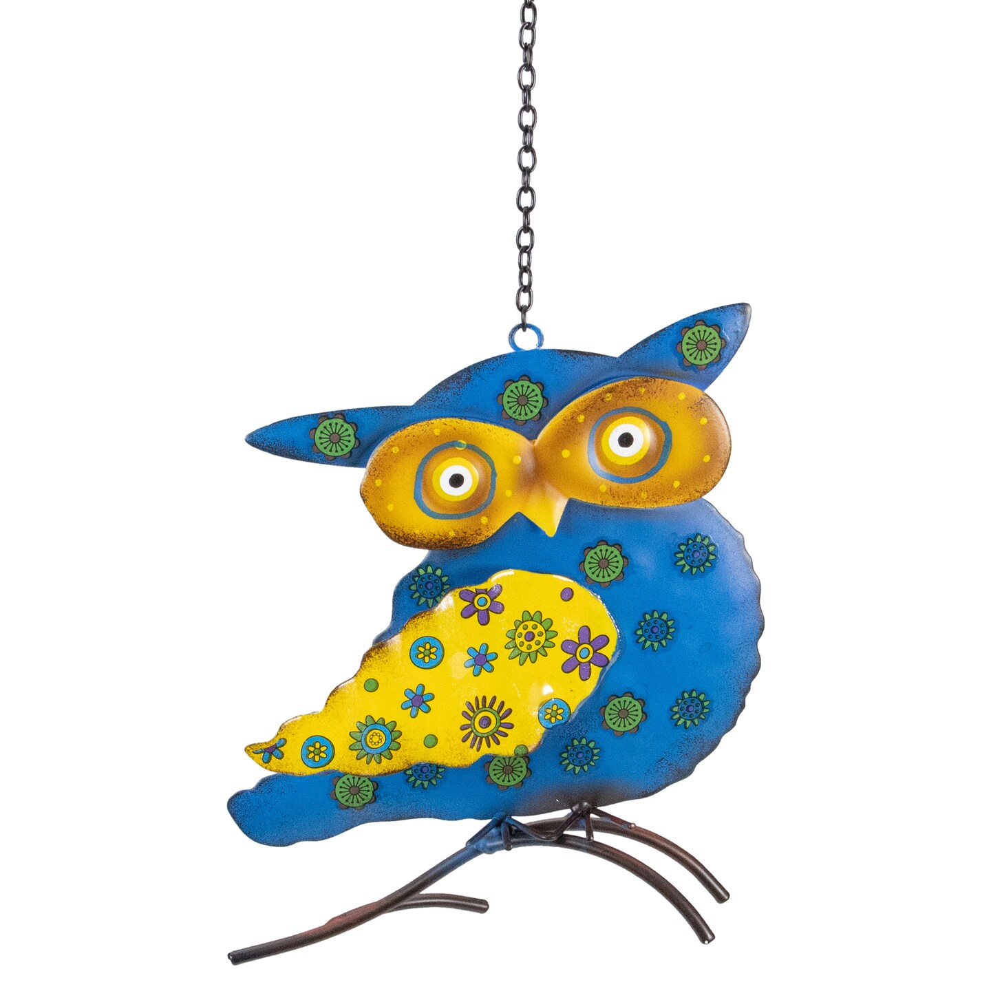 Northlight 7.75&#x22; Blue and Yellow Metal Owl Outdoor Wall Hanging