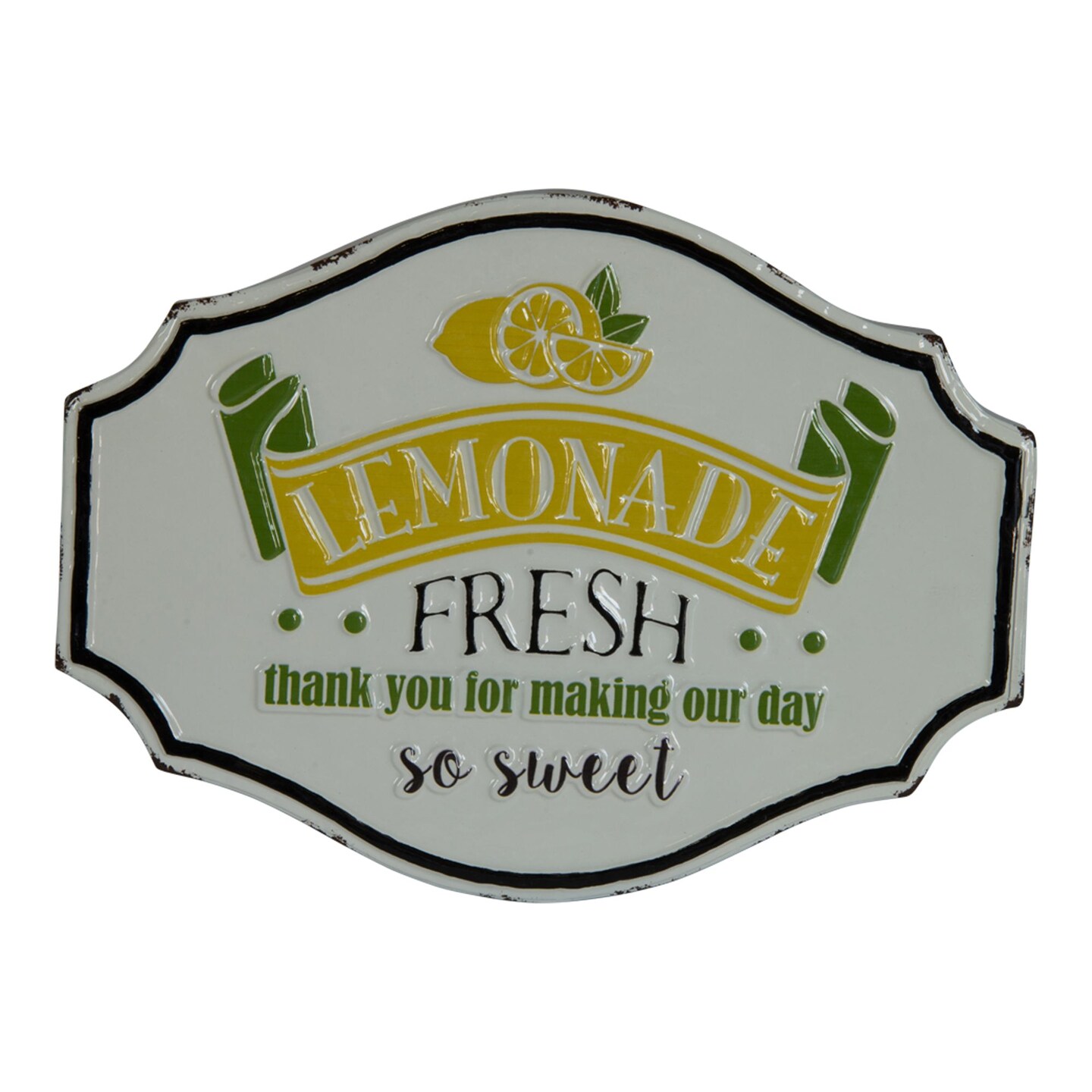 Creative Design 17&#x22; White and Yellow Distressed &#x22;Lemonade Fresh&#x22; Rectangular Outdoor Patio Wall Sign