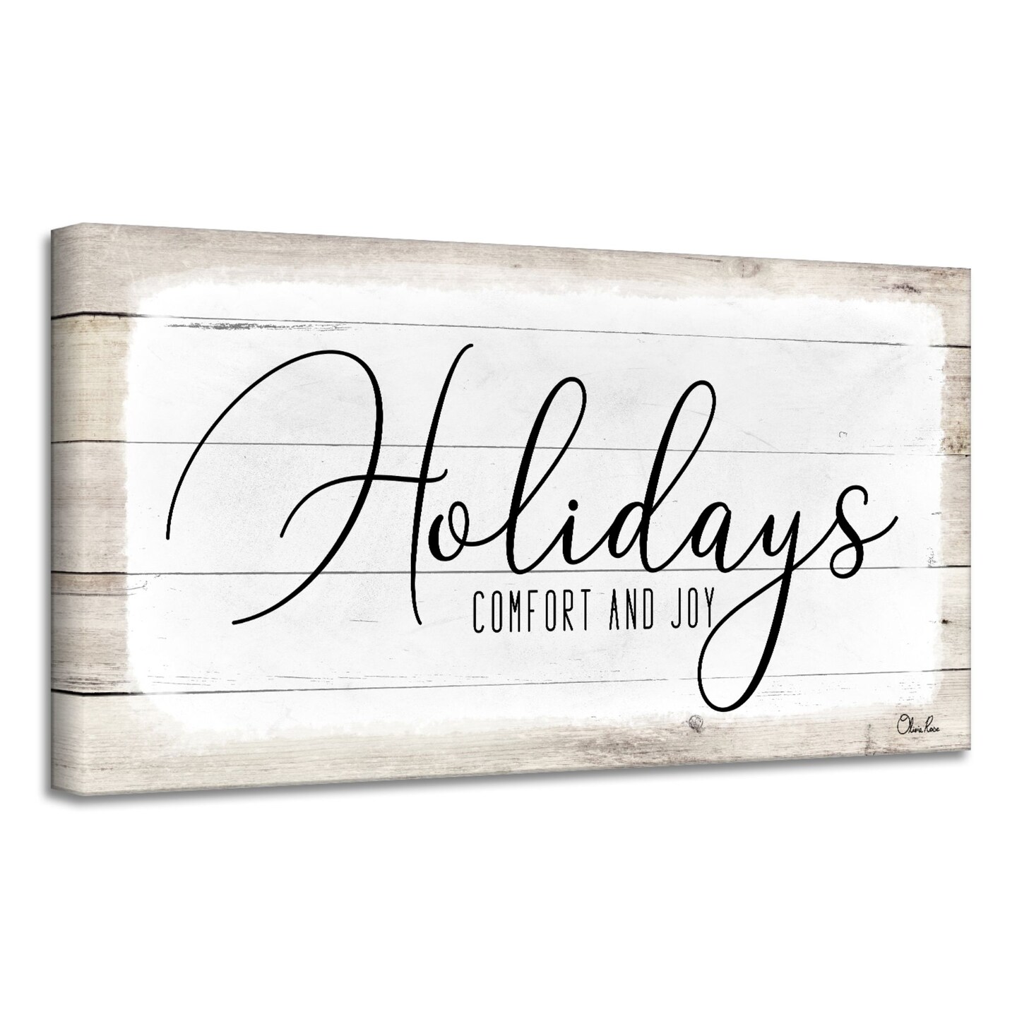 Crafted Creations Beige and White &#x27;Holidays&#x27; Christmas Canvas Wall Art Decor 12&#x22; x 24&#x22;