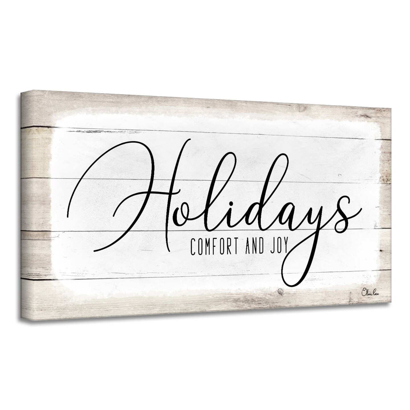 Crafted Creations Beige and White 'Holidays' Christmas Canvas Wall Art Decor 12" x 24"