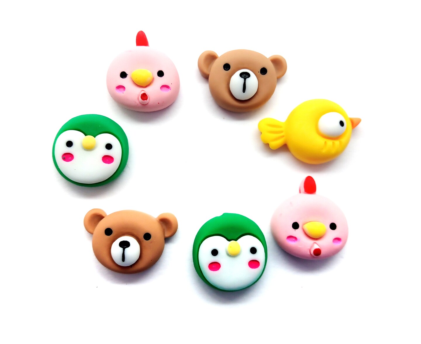 Kawaii Animal Face Cabochons, Set of 6 Adorable Resin Flatbacks, Adorabilities