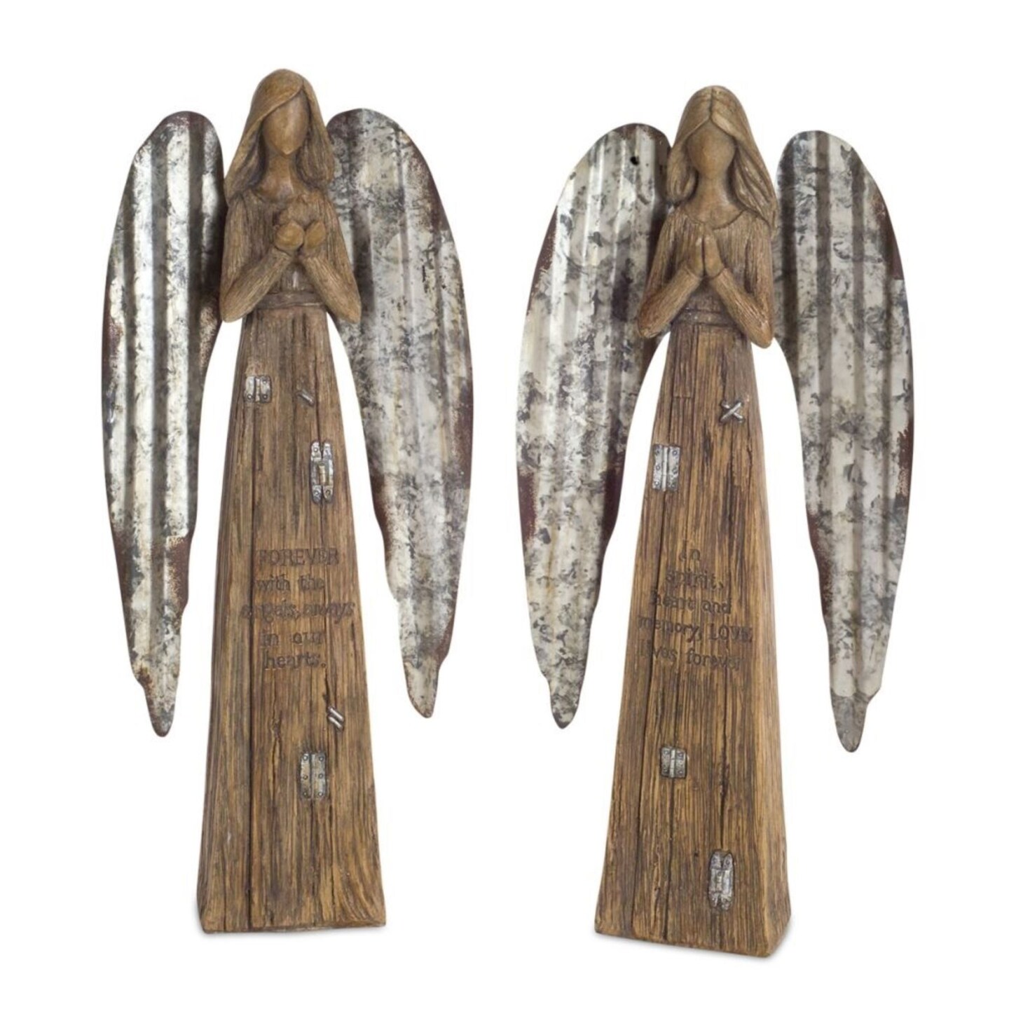 Contemporary Home Living Set of 2 Brown and Gray Distressed Remembrance  Angel Tabletop Figurines 13.75