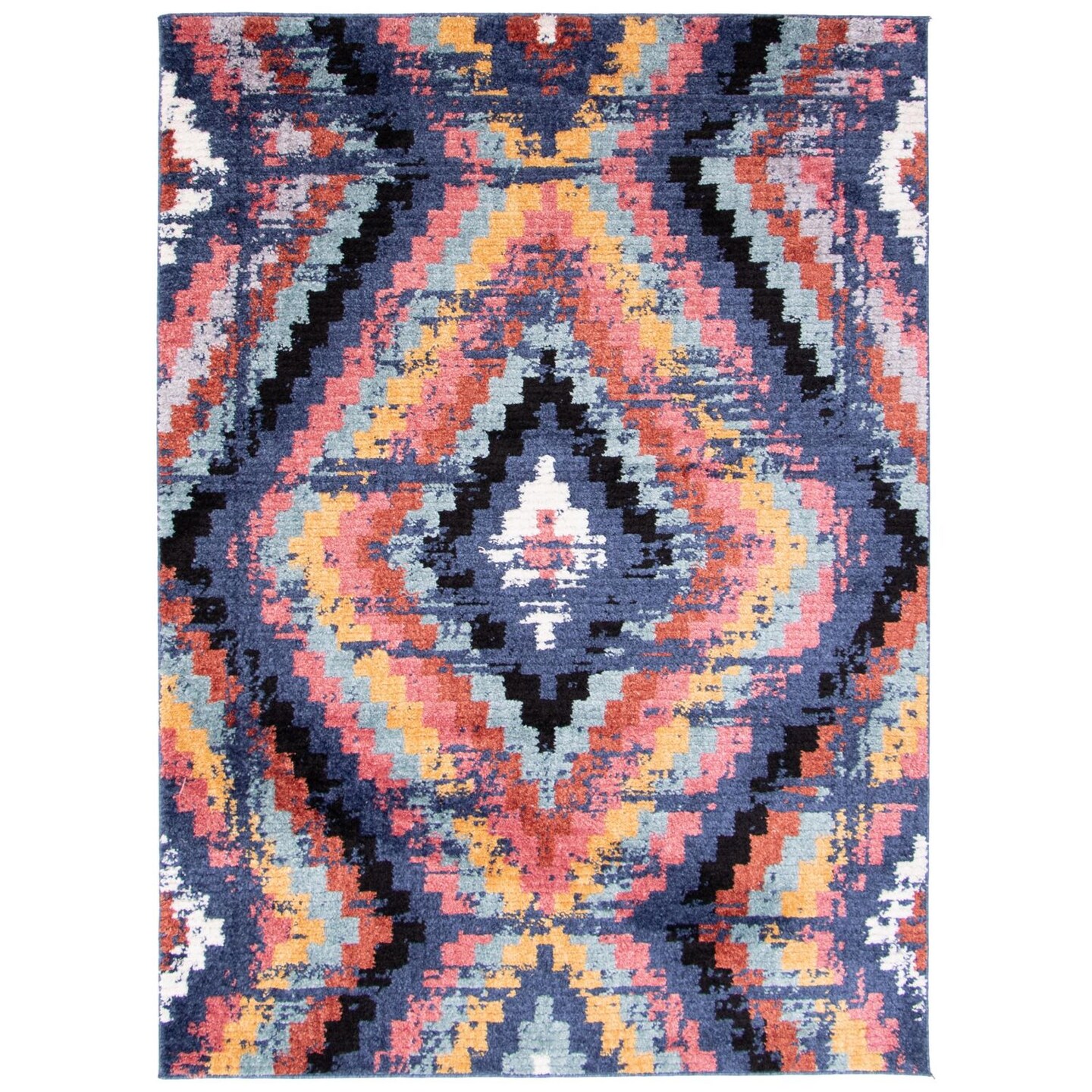 Chaudhary Living 5.25' x 7.25' Geometric Area Throw Rug - Navy Blue and Pink
