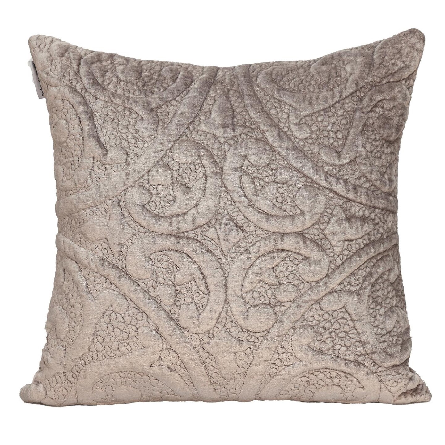 Nassau Collection 20&#x22; Taupe Quilted Damask Pattern Square Throw Pillow