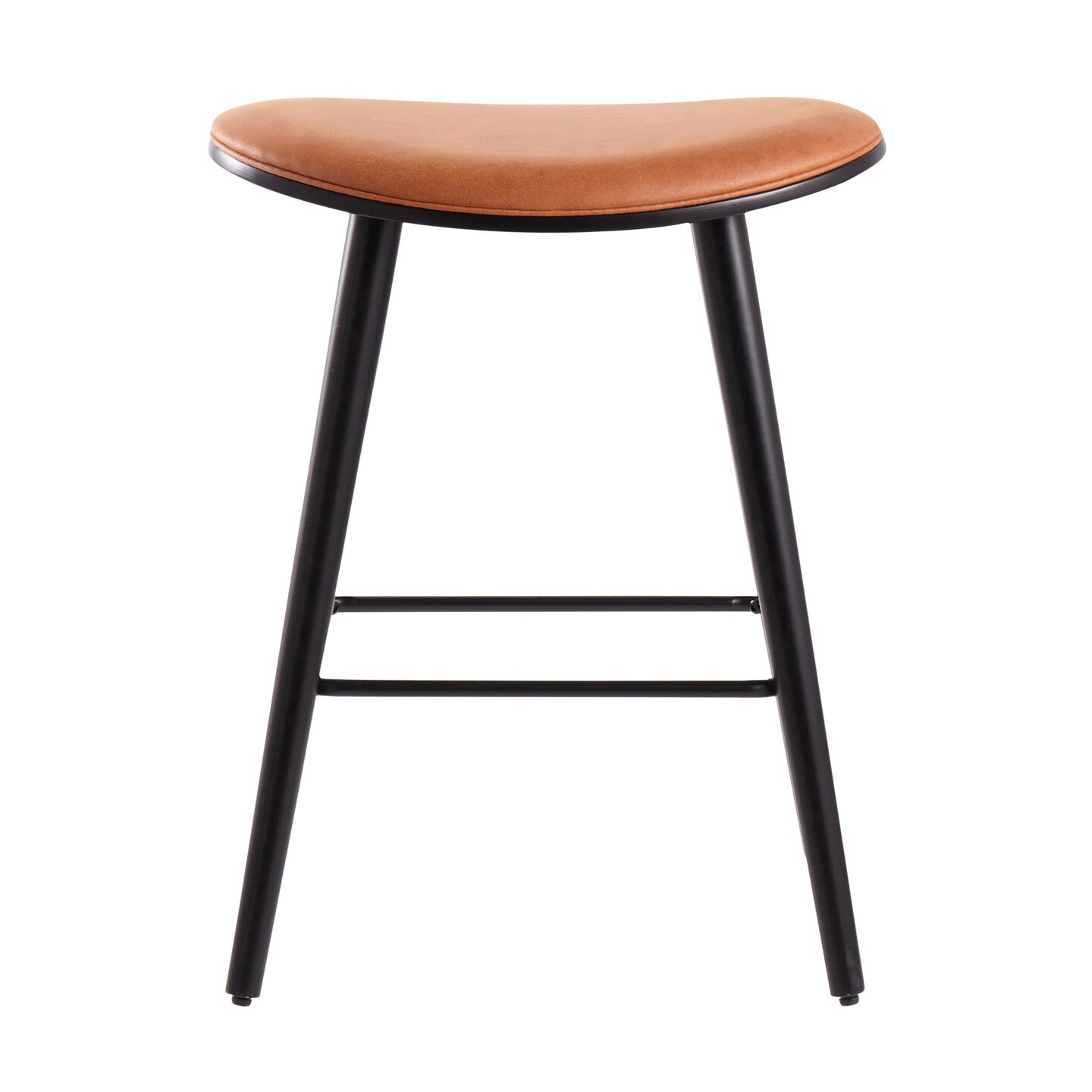 Saddle 26" Contemporary Counter Stool in Wood and Faux Leather with Metal - Set of 2