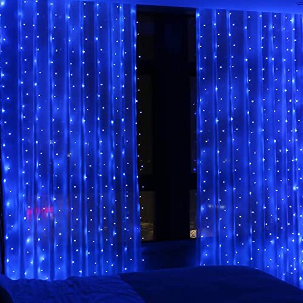 Perfect Holiday 300 LED Curtain String Lights Plug In - 8 Light Modes