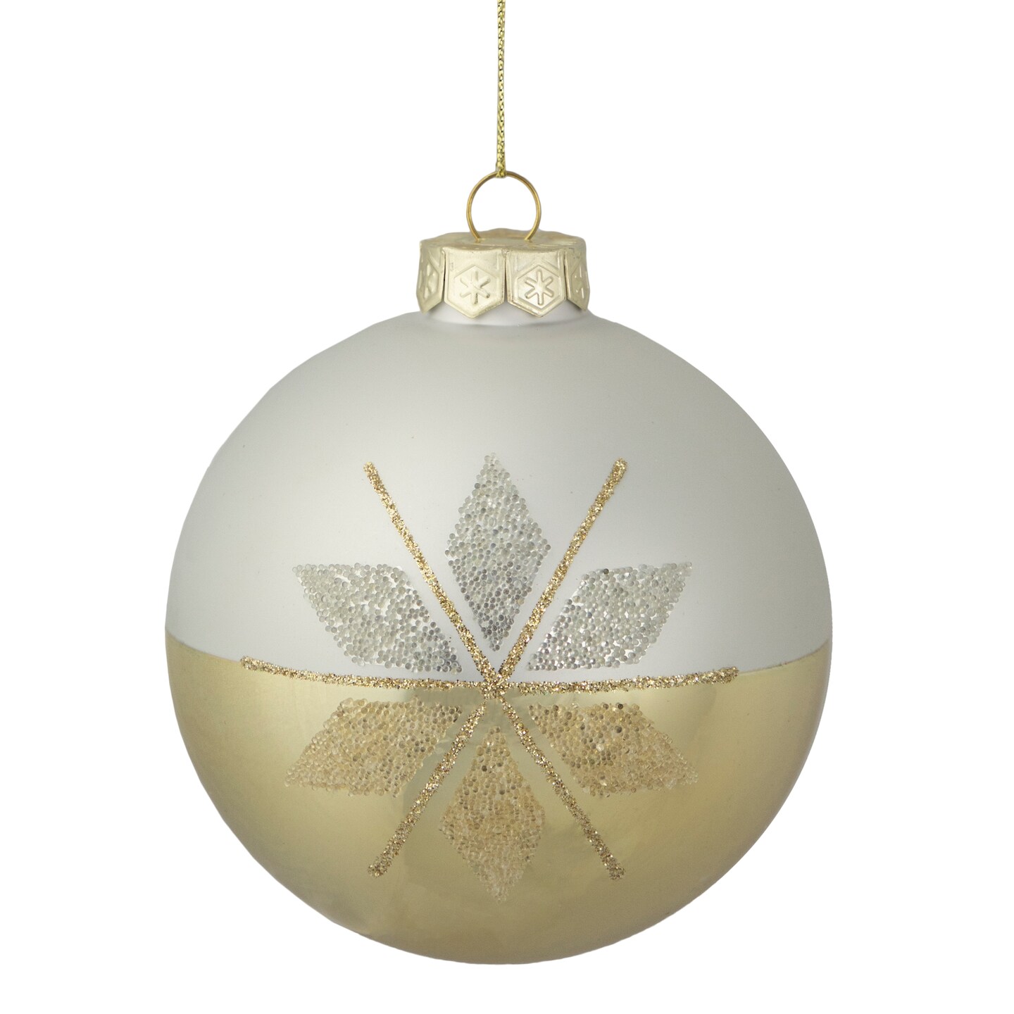Northlight 4&#x22; Gold and Silver Snowflake Glass Ball Christmas Ornament