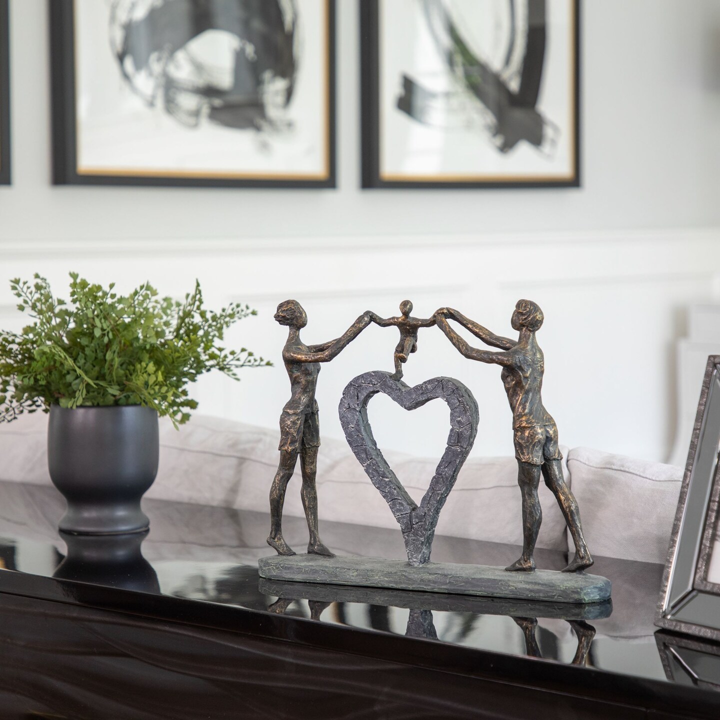 Kingston Living 15&#x22; Bronze Family with Heart Shaped Sculpture