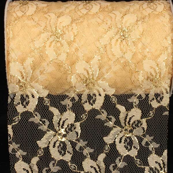 The Ribbon People Gold Floral Cut Edge Lace Craft Ribbon 6&#x22; x 27 Yards