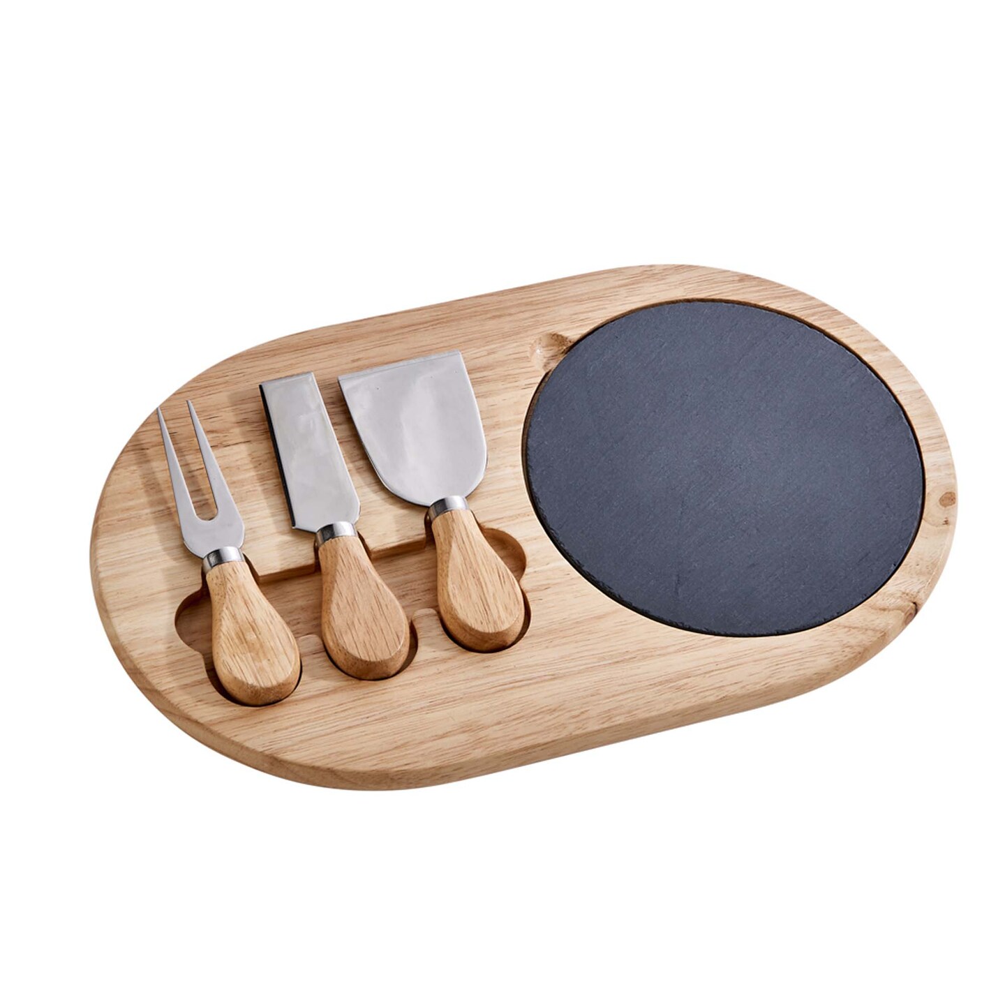 Contemporary Home Living 13&#x22; Oval Wooden Cheese Board With 3 Cheese Tools