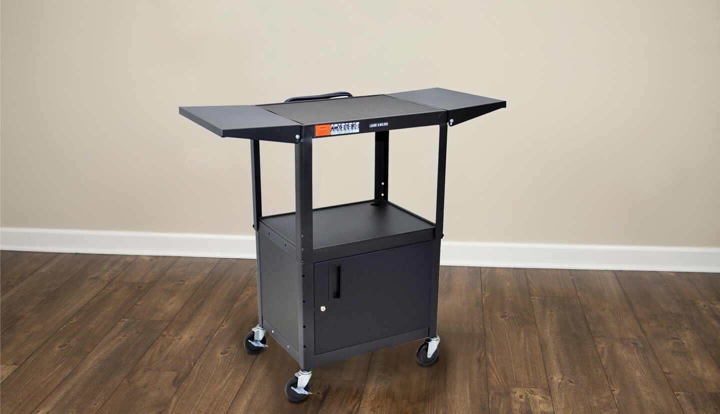 Luxor Office Multipurpose Adjustable-Height Steel AV Utility Cart - Cabinet, Drop Leaf