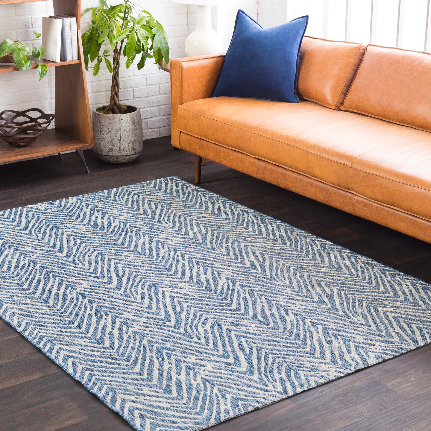Tiwari Home 7&#x27;10&#x22; x 10&#x27;3&#x22; Chevron Patterned Aqua Blue Rectangular Machine Woven Area Rug