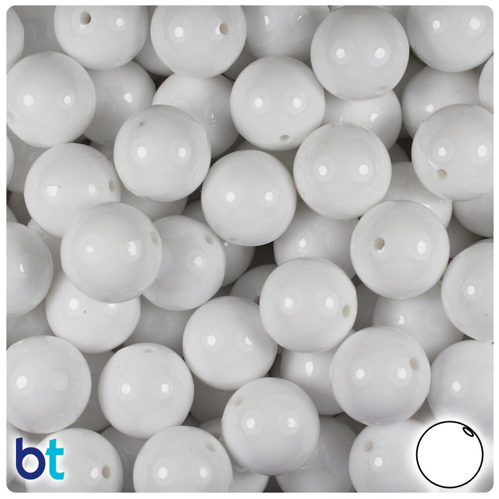 BeadTin White Opaque 14mm Round Plastic Craft Beads (36pcs)