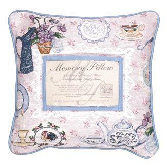 Simply Home 12" Pink and Blue Floral Tea Party Themed Square Throw Pillow with Memory Photo Insert