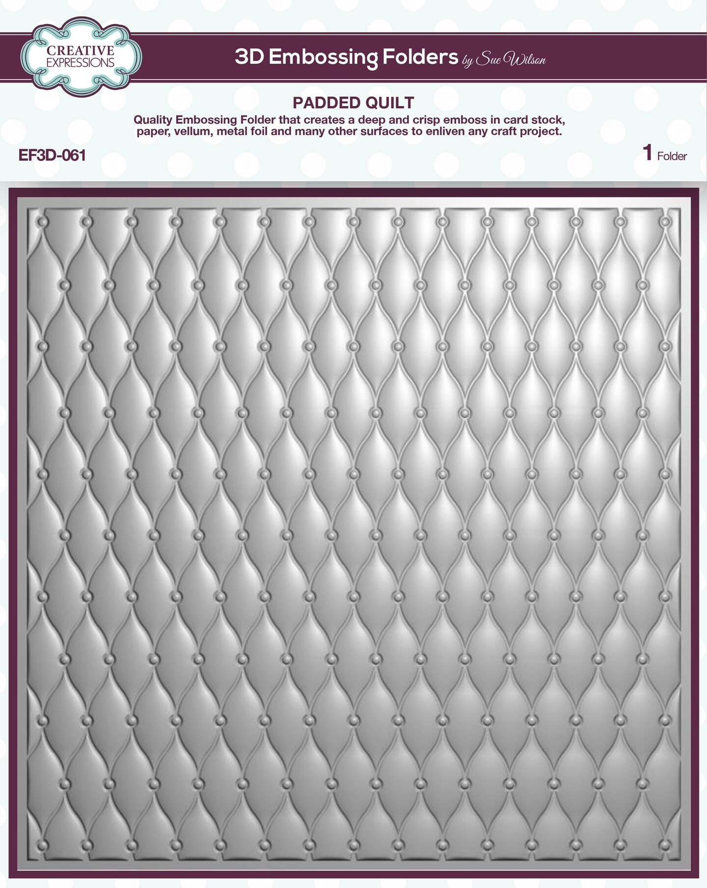 Creative Expressions 3D Embossing Folder 8&#x22;X8&#x22;-Square Padded Quilt