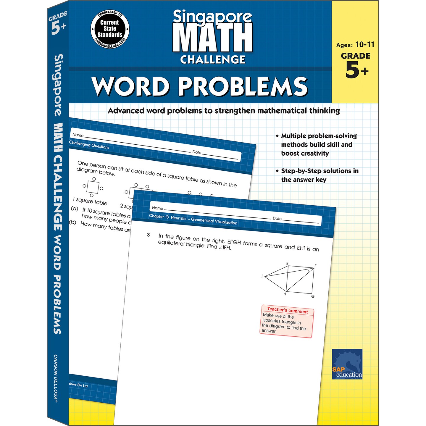 Singapore Math Challenge Word Problems 5th Grade Math Workbooks, Singapore Math Grade 5 and Up, Division, Fractions, and Geometry Workbook, 5th Grade Math Classroom or Homeschool Curriculum