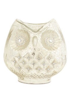 Melrose 6" White and Silver Woodland Creature Mercury Glass Owl Bird Pillar Candle Holder