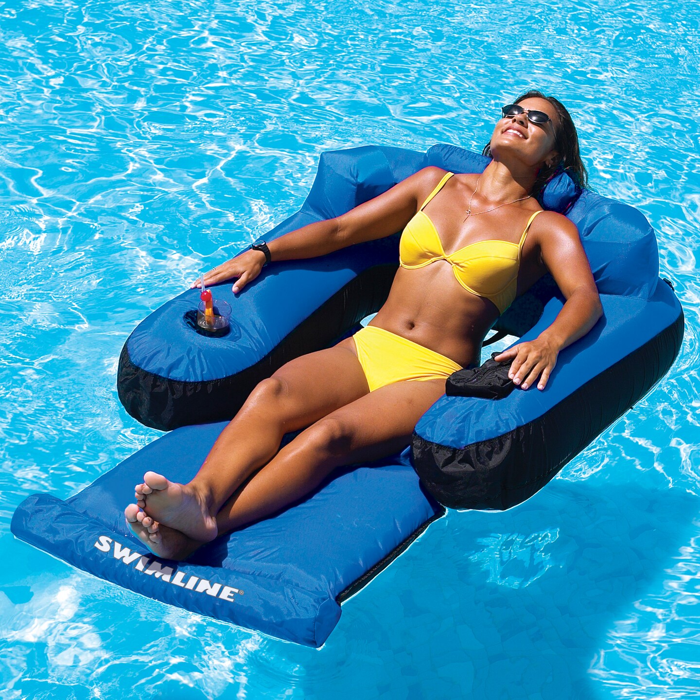 Swim 55" Inflatable Blue and Black Ultimate Floating Swimming Pool Lounger | Michaels