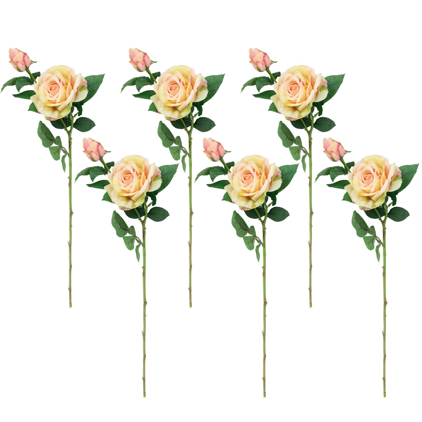Northlight Real Touch&#x2122; Cream and Pink Artificial Rose Stems, Set of 6 - 26&#x22;