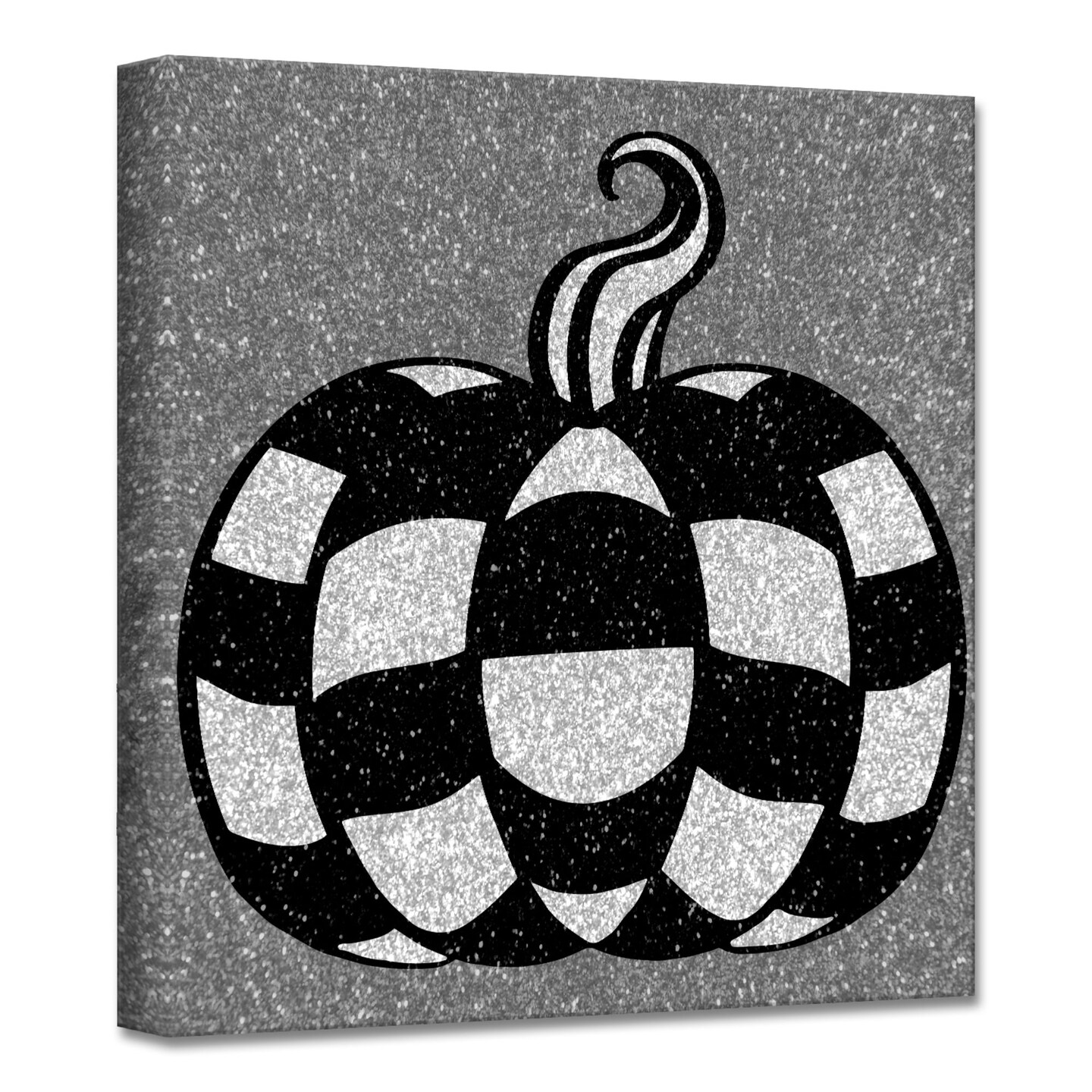 Crafted Creations Gray and Black Glamoween Pumpkin I Canvas Halloween Wall Art Decor 20&#x22; x 20&#x22;