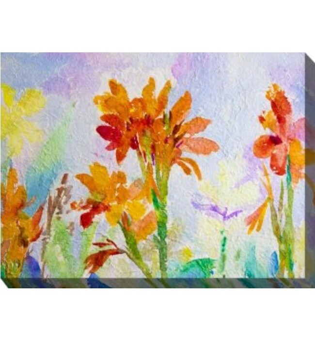 Outdoor Living and Style White and Red Canna Watercolor Outdoor Canvas Rectangular Wall Art Decor 30&#x22; x 40&#x22;