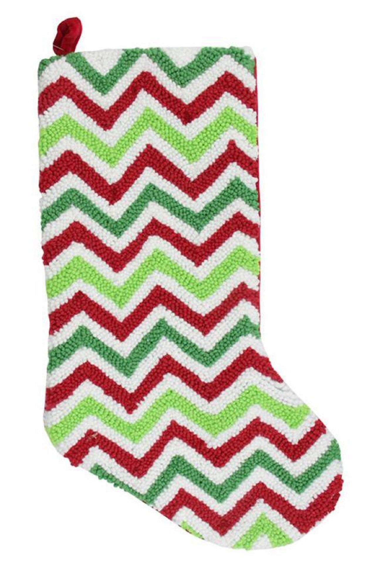 Gallerie II 21&#x22; Plush Loop Knit and Velveteen Red, White and Green Chevron Patterned Christmas Stocking