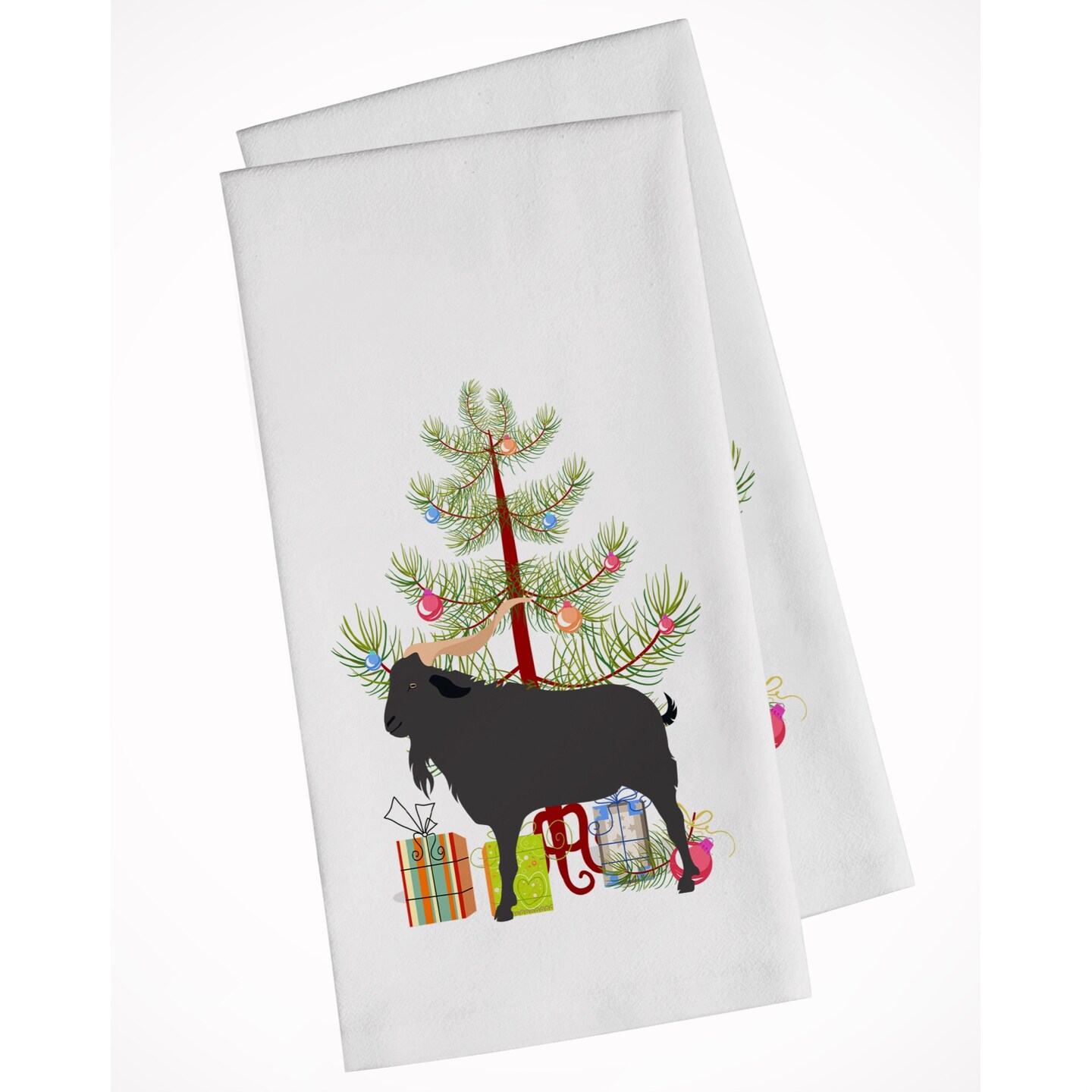 Verata Goat Christmas White Kitchen Towel Set of 2