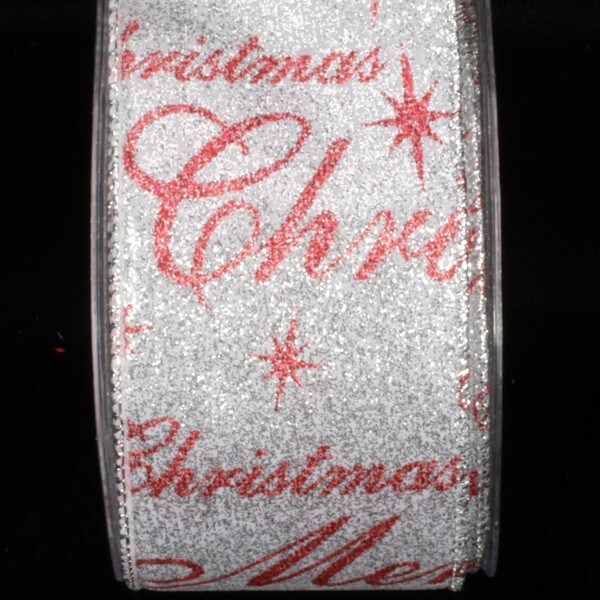 The Ribbon People Silver and Red Merry Christmas Wired Craft Ribbon 2.5" x 20 Yards