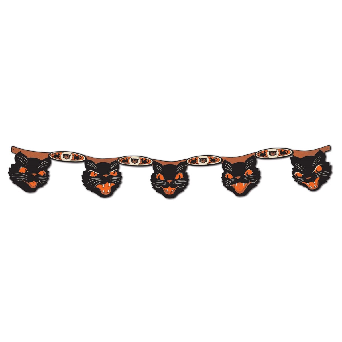 Beistle Club Pack of 12 Black and Orange Halloween Jointed Cat Streamer Hanging Decorations 4&#x27;