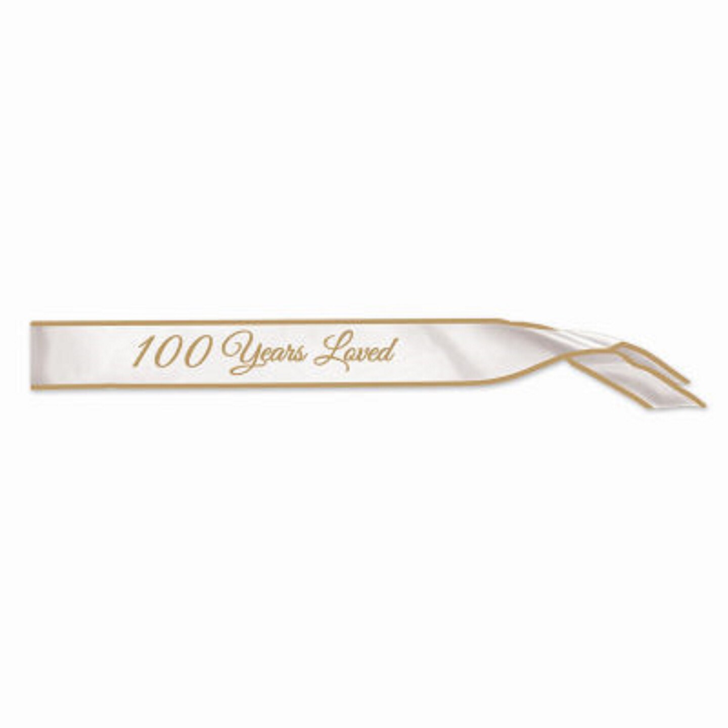 Party Central Pack of 6 White and Gold "Age 100 Years Loved" Birthday Sashes 33"
