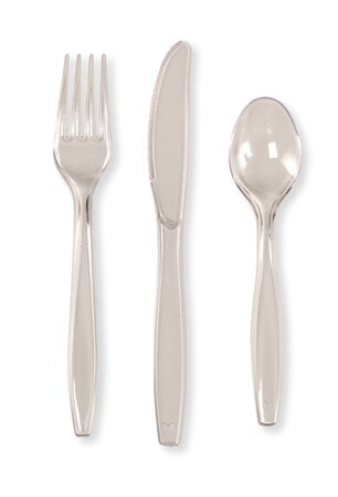 Party Central Club Pack of 288 Modern Clear Party Knives, Forks and Spoons 7.5&#x22;