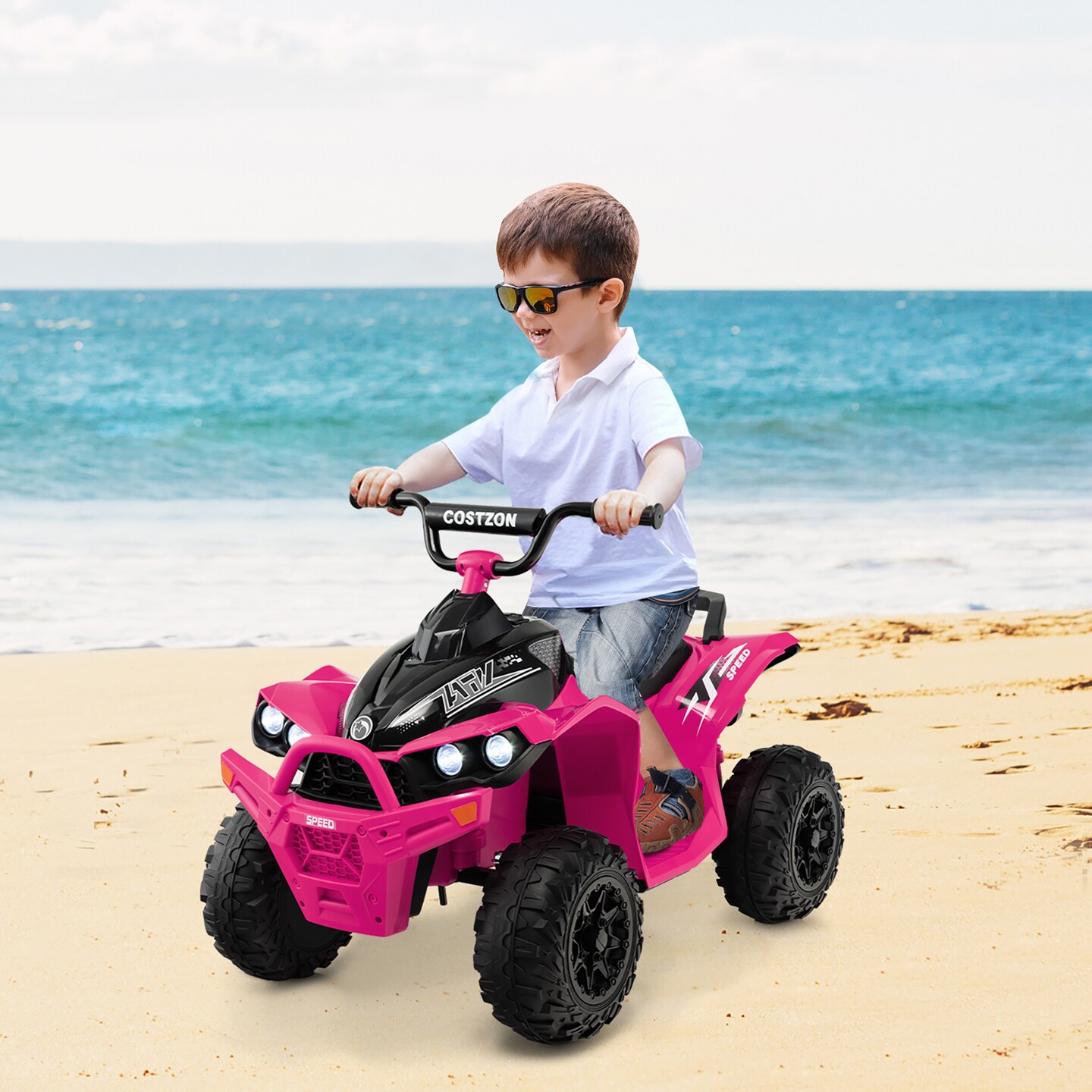 Costway 12V Battery Powered Kids Ride On ATV Electric 4-Wheeler Quad Car with MP3 & Light