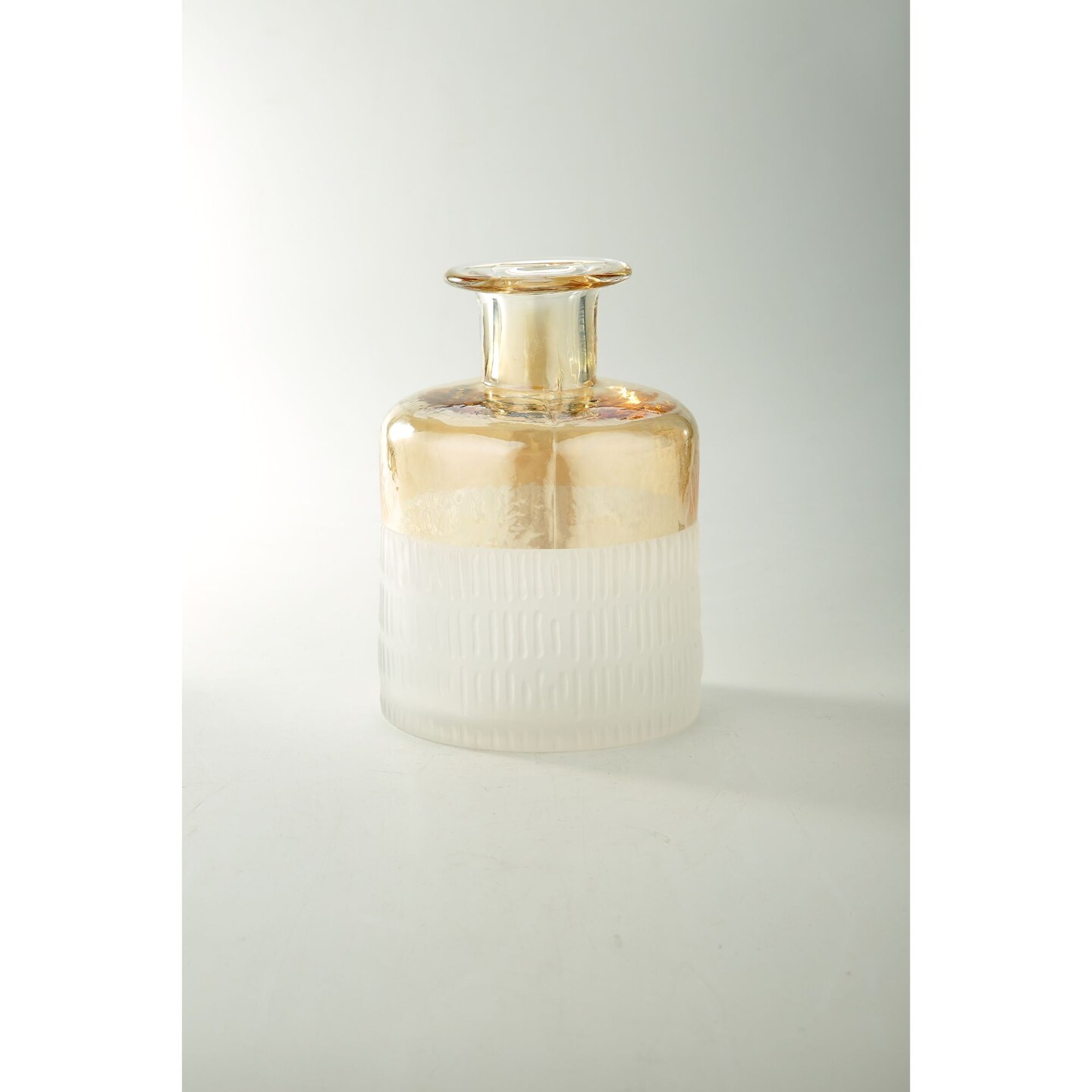 CC Home Furnishings 9.5&#x22; White and Gold Embossed Line Pattern Glass Vase
