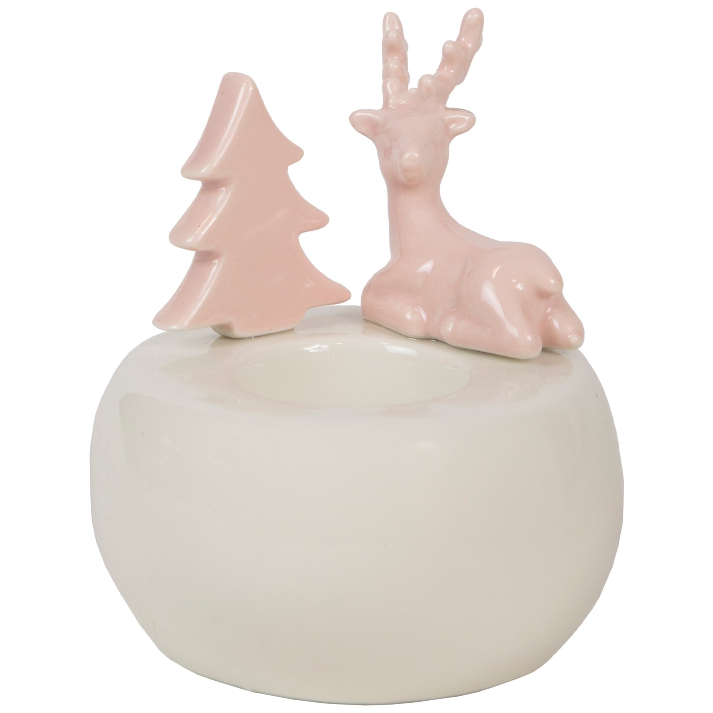 Northlight 4.5&#x22; Pink Reindeer with Tree Christmas Tea Light Candle Holder