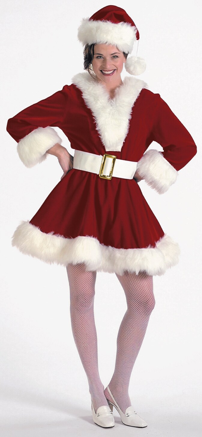 The Costume Center 3 Piece Burgundy Velvet Perky Christmas Pixie with White Trim &#x2013; Size L