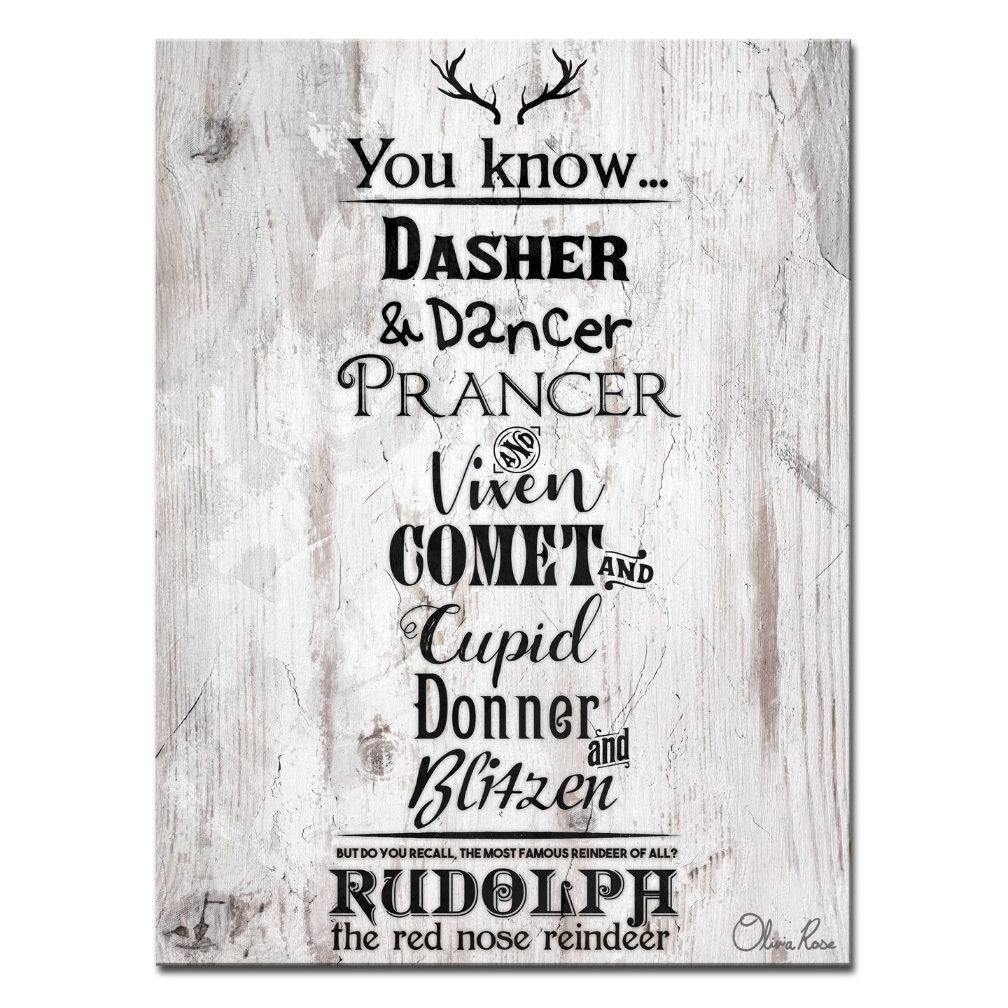 Crafted Creations White and Black Christmas Reindeer List Wrapped Rectangular Wall Art Decor 16&#x22; x 12&#x22;