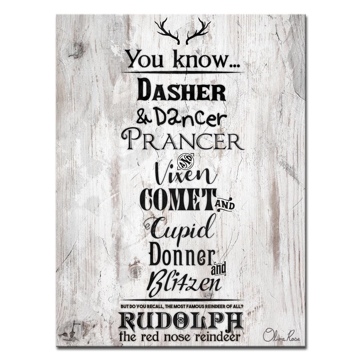 Crafted Creations White and Black Christmas Reindeer List Wrapped Rectangular Wall Art Decor 16" x 12"